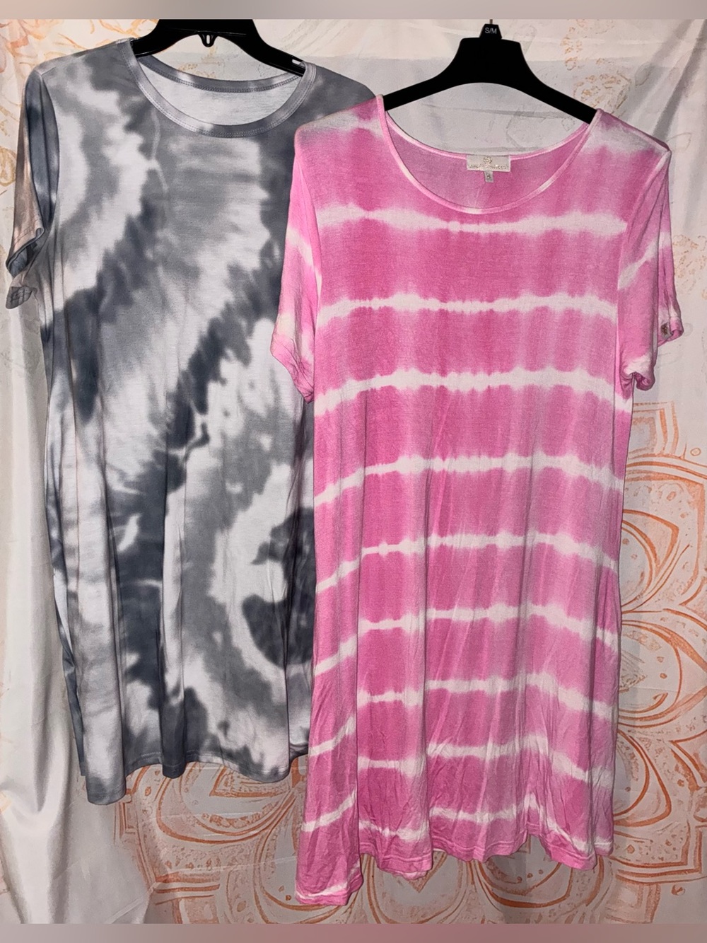Simply Southern Pink & White Tie-Dye Dress w/ a White & Grey Tie-Die Dress